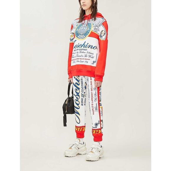 Moschino x Jeremy Scott Budweiser Print Cotton Hoodie Sweatshirt in Red - NWT - Picture 1 of 6